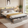 Artiss King Metal Bed Frame with LED & Charging Station