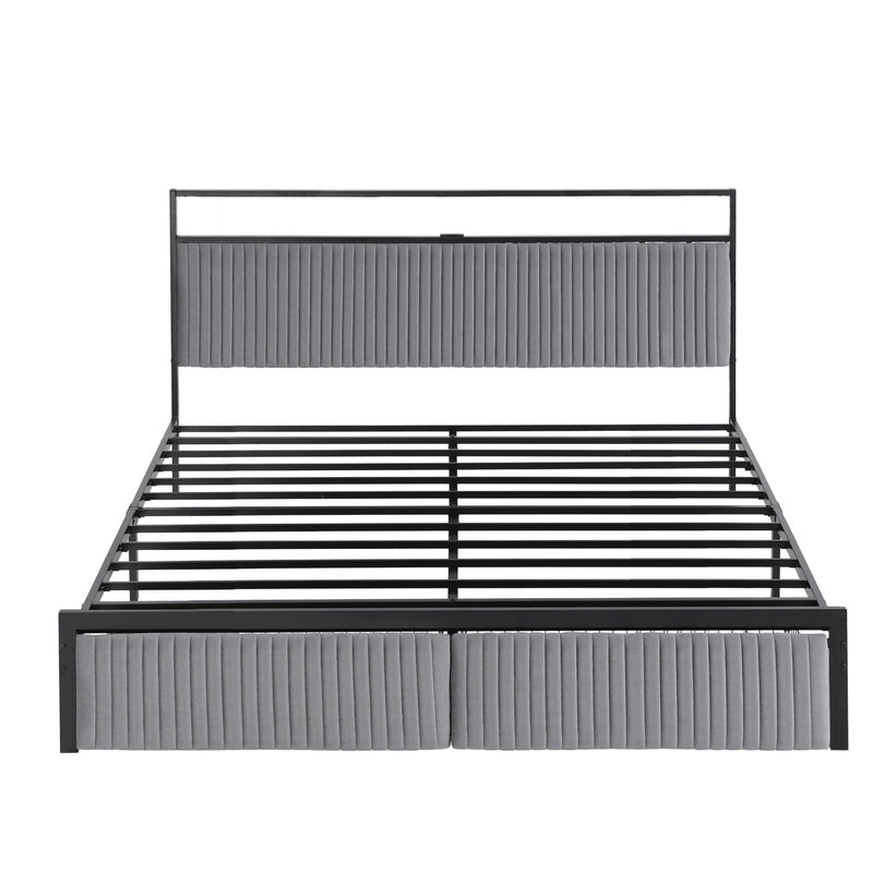 Artiss King Metal Bed Frame with LED & Charging Station