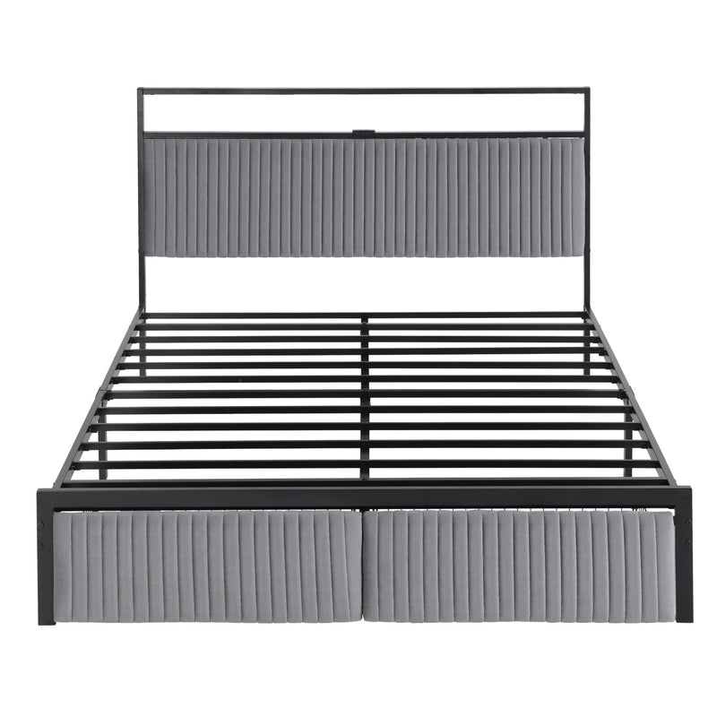 Artiss Queen Velvet Bed Frame with LED & Charging Station – Black