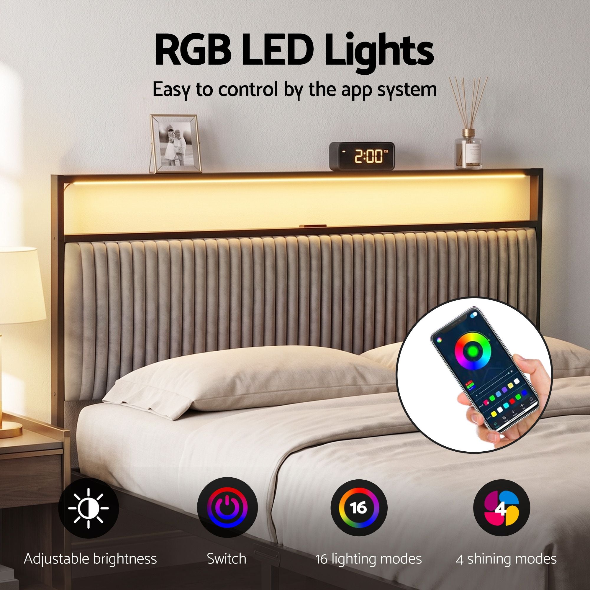 Artiss Queen Velvet Bed Frame with LED & Charging Station – Black