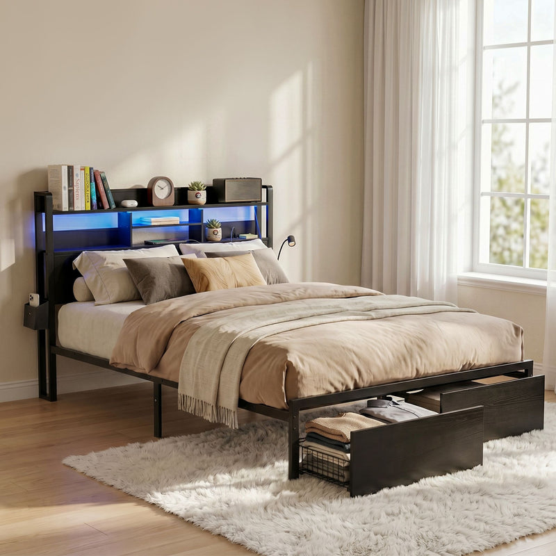 Artiss LED Storage Bed Frame Double with Drawers – ZAC