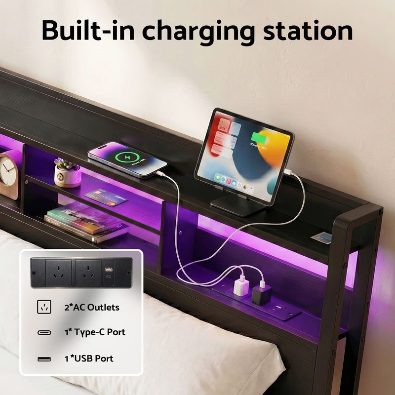 Artiss LED Storage Bed Frame Double with Drawers – ZAC
