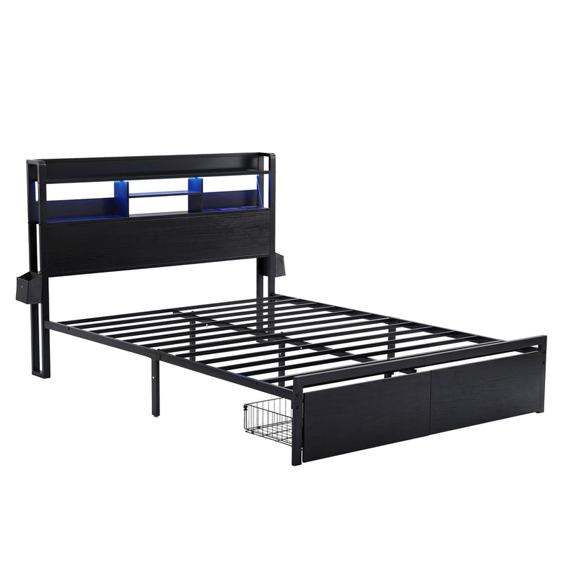 Artiss King Bed Frame with Charging Station, LED & Storage – ZAC