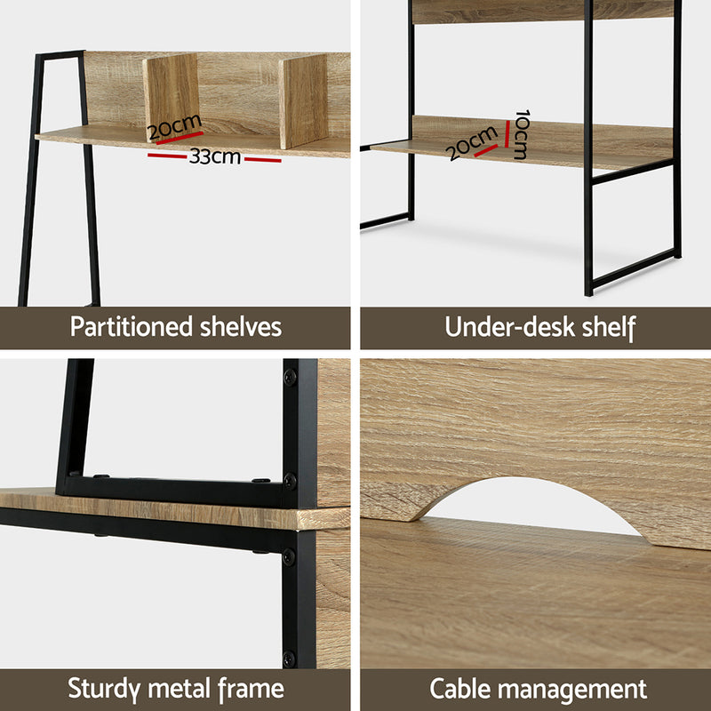 Computer Desk Bookshelf Storage 100CM Oak