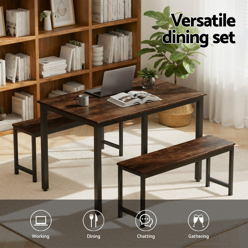 3-Piece Dining Table & Chairs Set – Dark Walnut