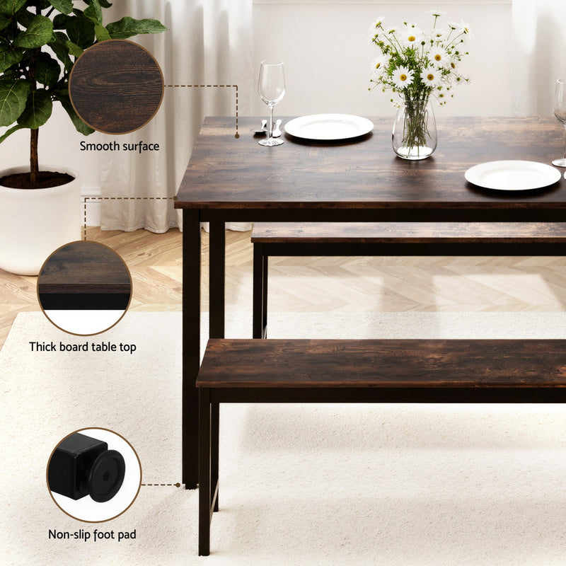 3-Piece Dining Table & Chairs Set – Dark Walnut