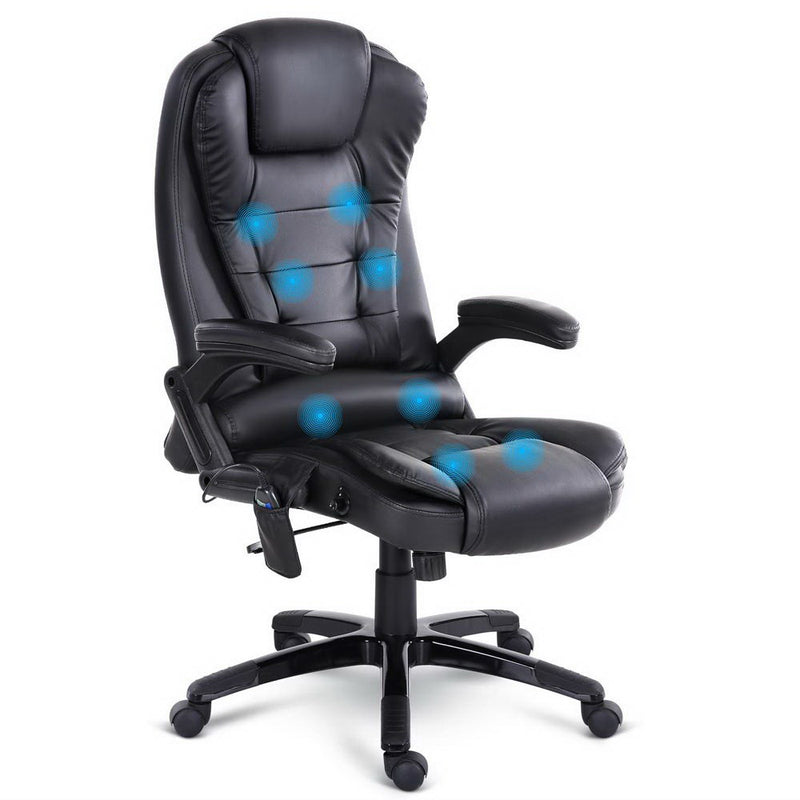 8-Point Massage Office Chair Heated Seat Recliner PU Black