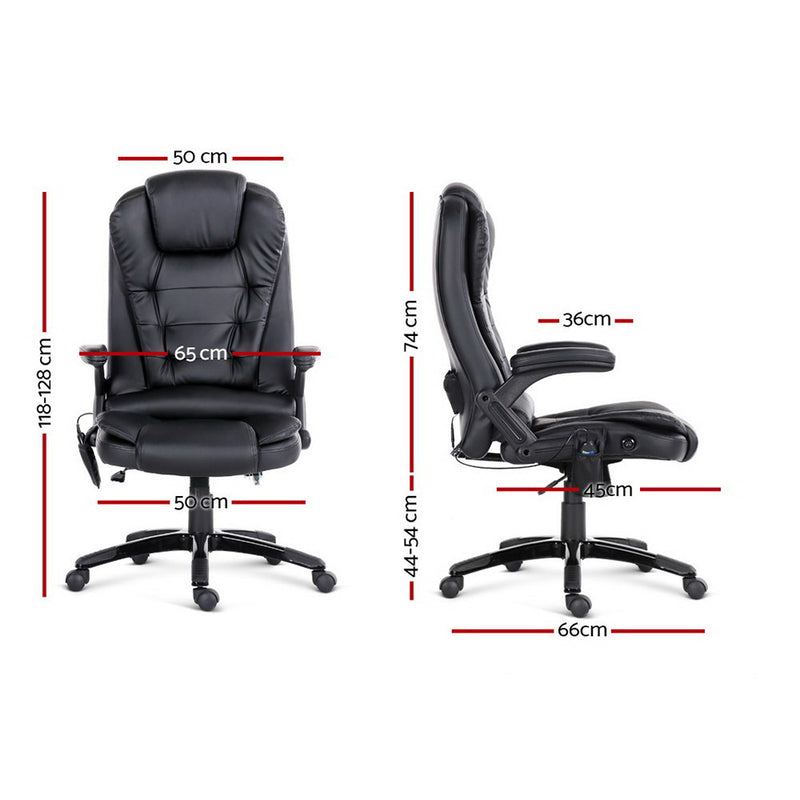 8-Point Massage Office Chair Heated Seat Recliner PU Black