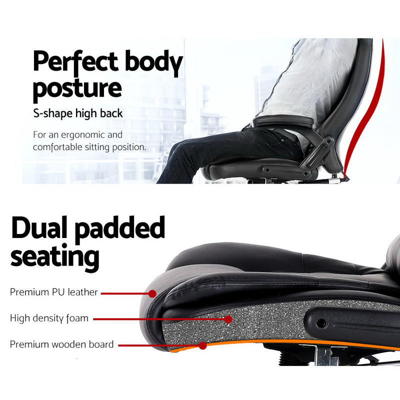 8-Point Massage Office Chair Heated Seat Recliner PU Black