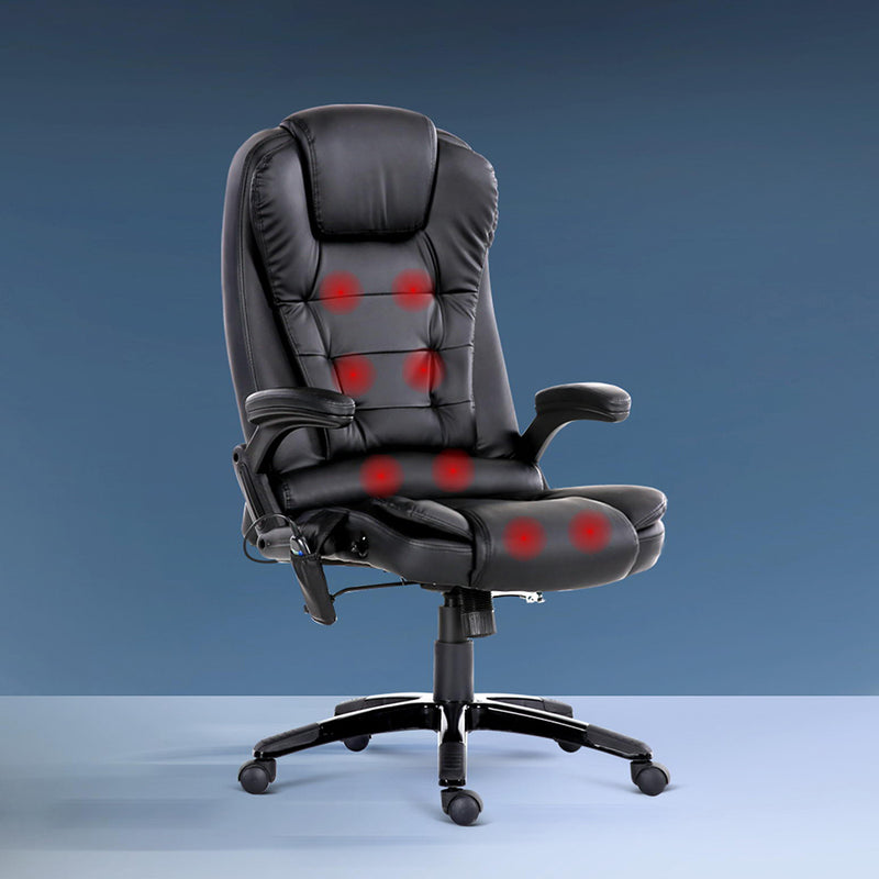 8-Point Massage Office Chair Heated Seat Recliner PU Black