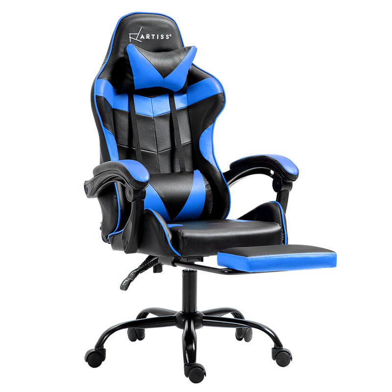 Blue Gaming Office Recliner Chair with Footrest