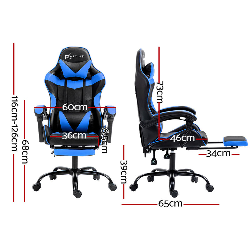 Blue Gaming Office Recliner Chair with Footrest