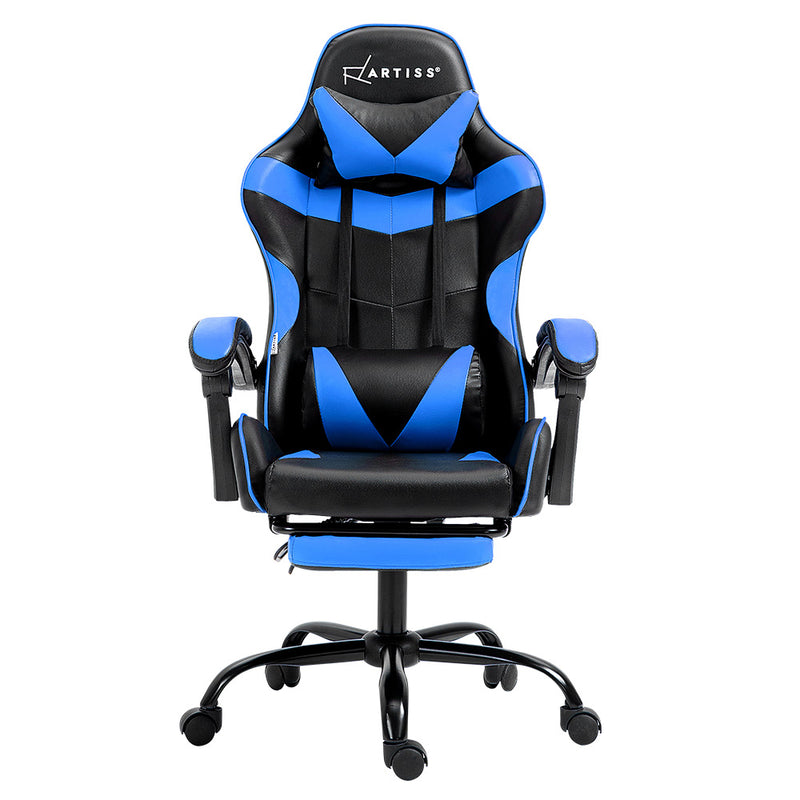 Blue Gaming Office Recliner Chair with Footrest