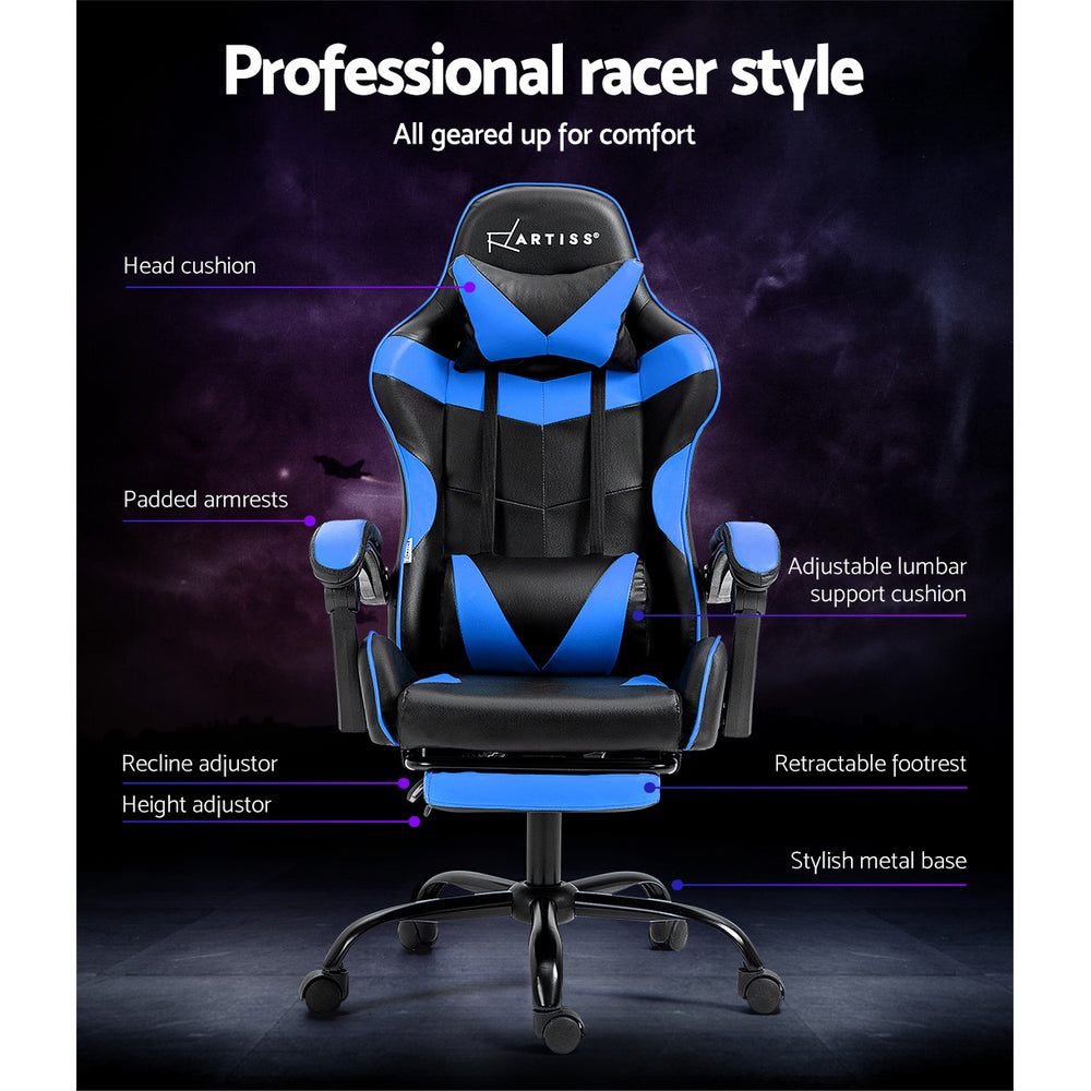 Blue Gaming Office Recliner Chair with Footrest