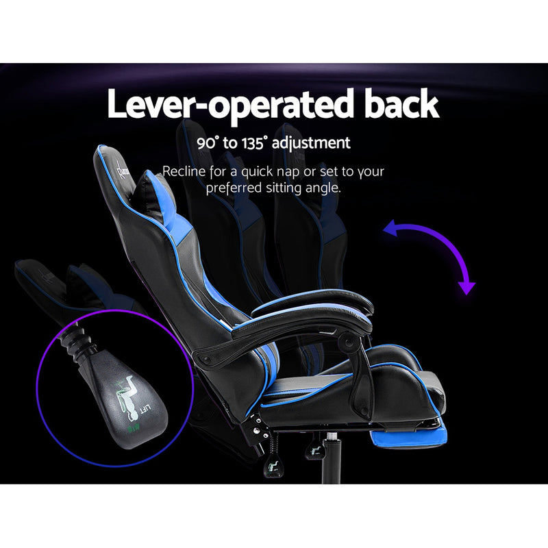 Blue Gaming Office Recliner Chair with Footrest