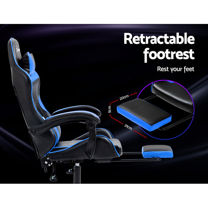 Blue Gaming Office Recliner Chair with Footrest