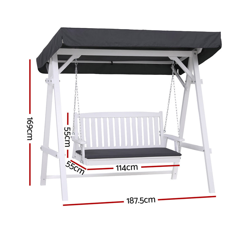 Gardeon Outdoor Wooden Swing Bench with Canopy & Cushions
