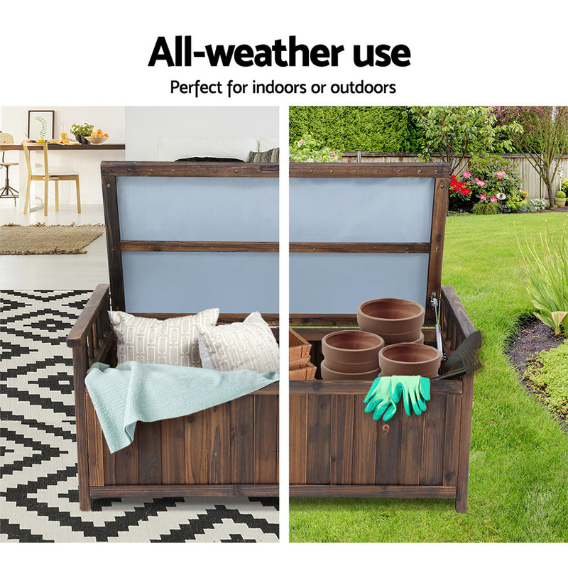 Garden Outdoor Storage Bench Box – Wooden Garden Patio Furniture (Charcoal)