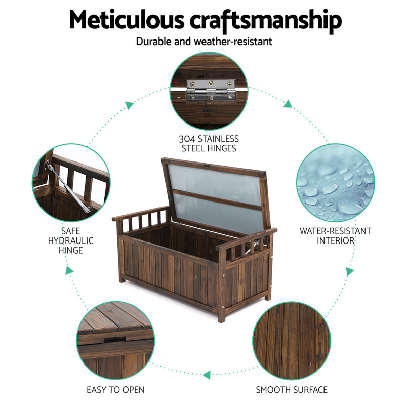 Garden Outdoor Storage Bench Box – Wooden Garden Patio Furniture (Charcoal)