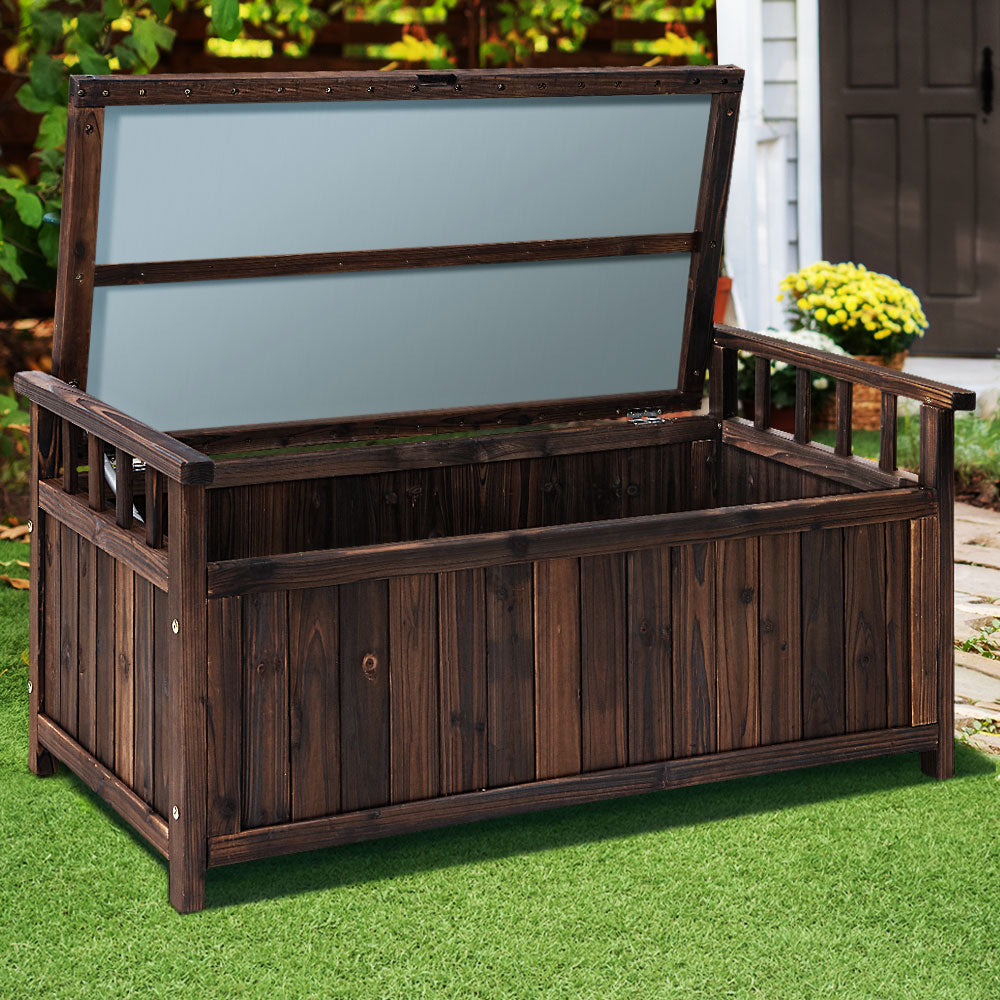 Garden Outdoor Storage Bench Box – Wooden Garden Patio Furniture (Charcoal)
