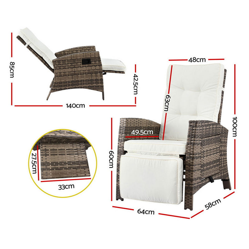 Gardeon Outdoor Wicker Recliner Sun Lounge – Adjustable Brown
