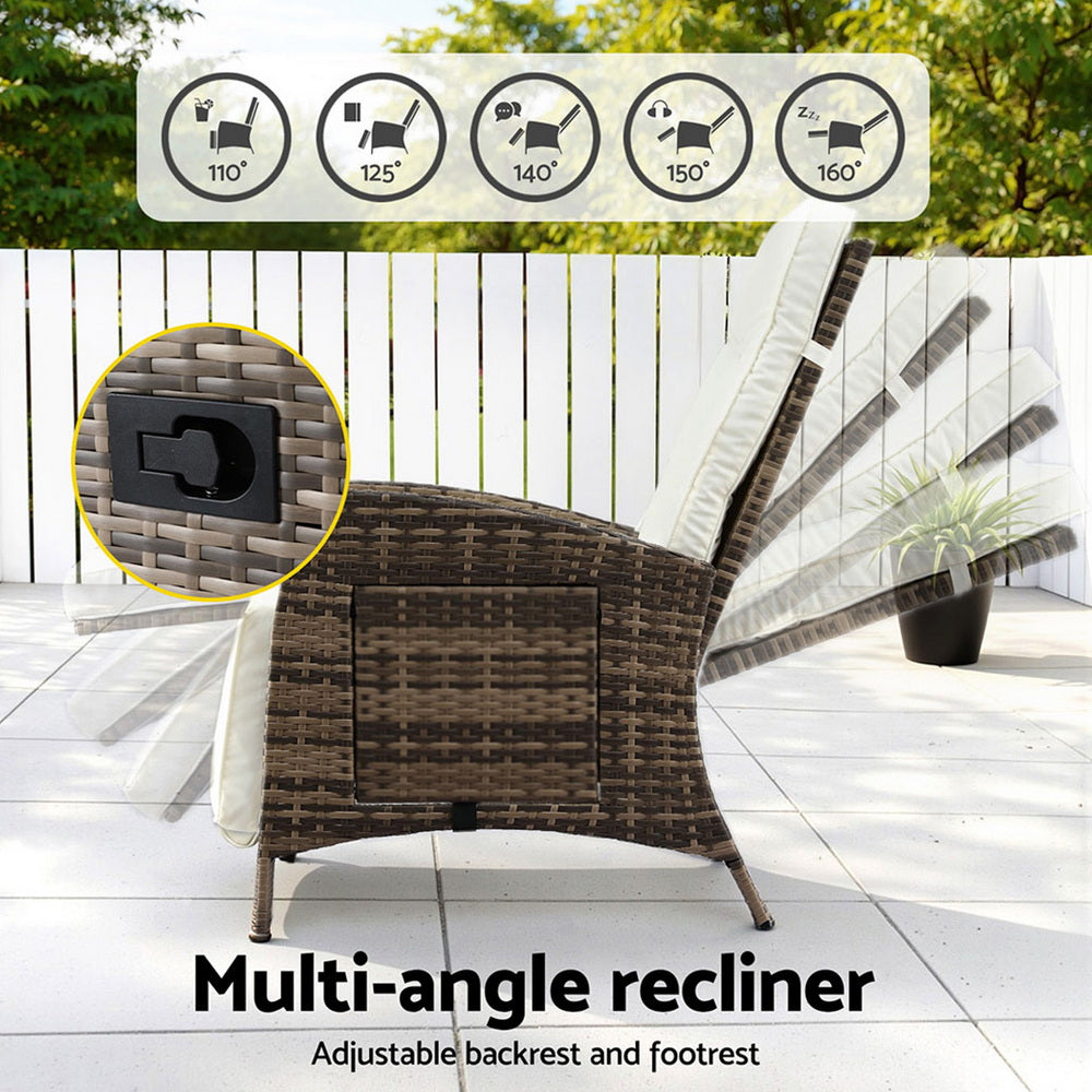 Gardeon Outdoor Wicker Recliner Sun Lounge – Adjustable Brown