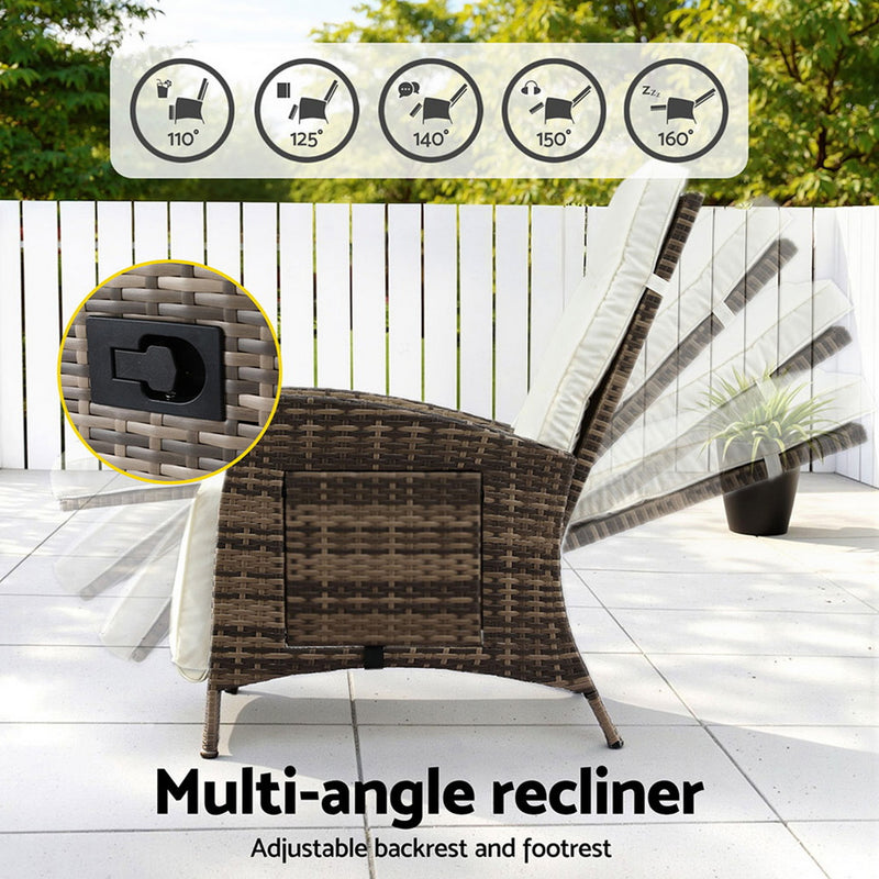 Gardeon Outdoor Wicker Recliner Sun Lounge – Adjustable Brown