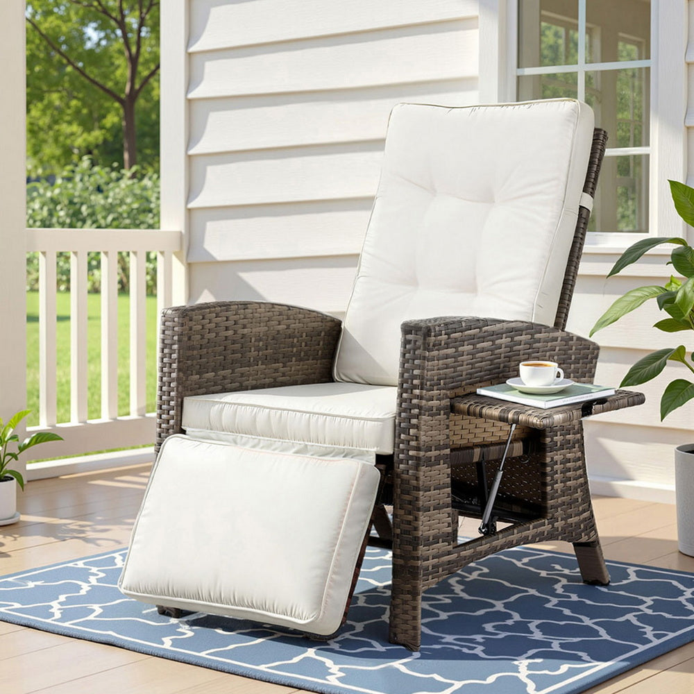 Gardeon Outdoor Wicker Recliner Sun Lounge – Adjustable Brown