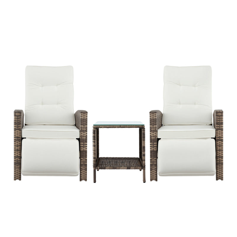 Gardeon 3PC Outdoor Recliner Bistro Set Wicker