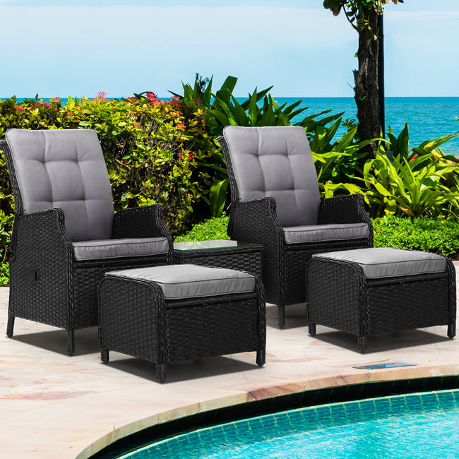 Gardeon 5-Piece Outdoor & Table Set – Black Wicker