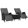 Gardeon 3PC Wicker Recliner Set with Table – Adjustable Black