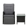 Gardeon 3PC Wicker Recliner Set with Table – Adjustable Black