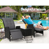 Gardeon 3PC Wicker Recliner Set with Table – Adjustable Black