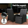 Gardeon 3PC Wicker Recliner Set with Table – Adjustable Black