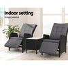 Gardeon 3PC Wicker Recliner Set with Table – Adjustable Black