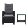 Gardeon Adjustable Wicker Recliner Chairs & Table Set – Black