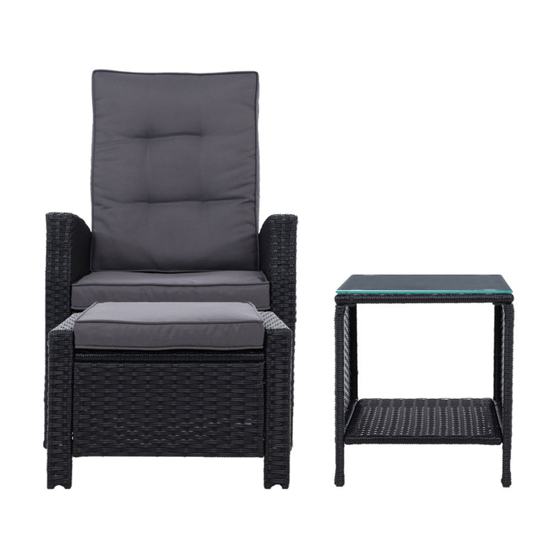 Gardeon Adjustable Wicker Recliner Chairs & Table Set – Black