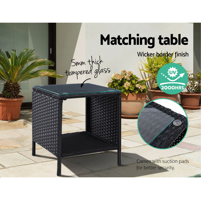 Gardeon Adjustable Wicker Recliner Chairs & Table Set – Black
