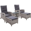 Gardeon 5-Piece Outdoor Recliner Set – Grey Wicker