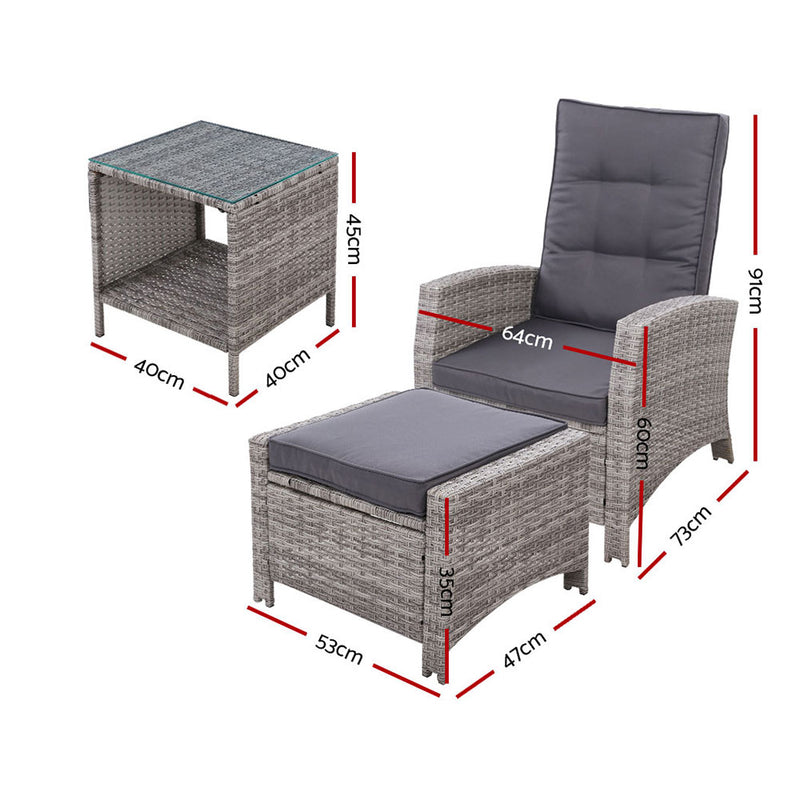 Gardeon 5-Piece Outdoor Recliner Set – Grey Wicker