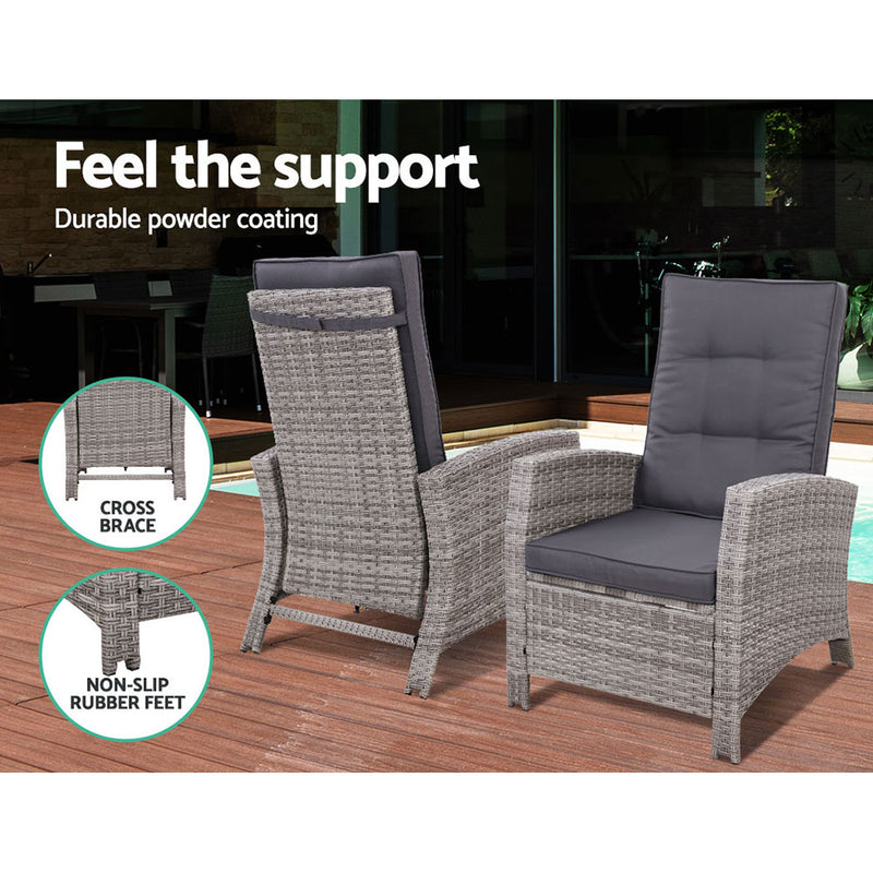 Gardeon 5-Piece Outdoor Recliner Set – Grey Wicker