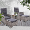 Gardeon 5-Piece Outdoor Recliner Set – Grey Wicker