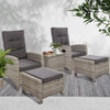Gardeon 5-Piece Outdoor Recliner Set – Grey Wicker