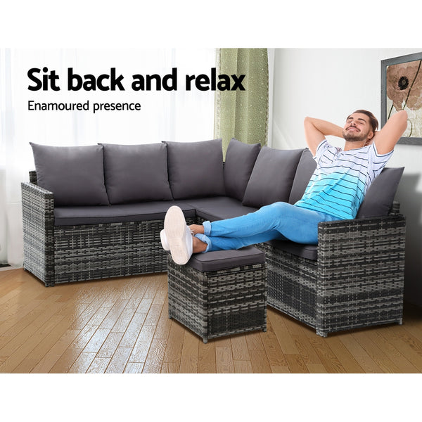 Outdoor Sofa Lounge Set – Grey with Cover