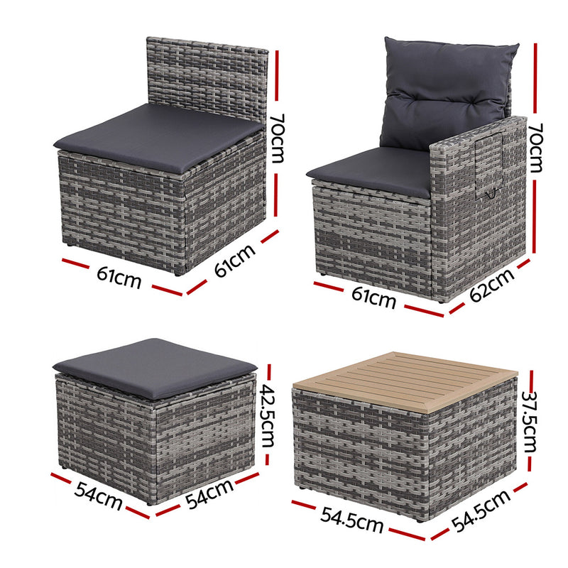 Gardeon 5-Piece Outdoor Sofa Set – Grey Rattan