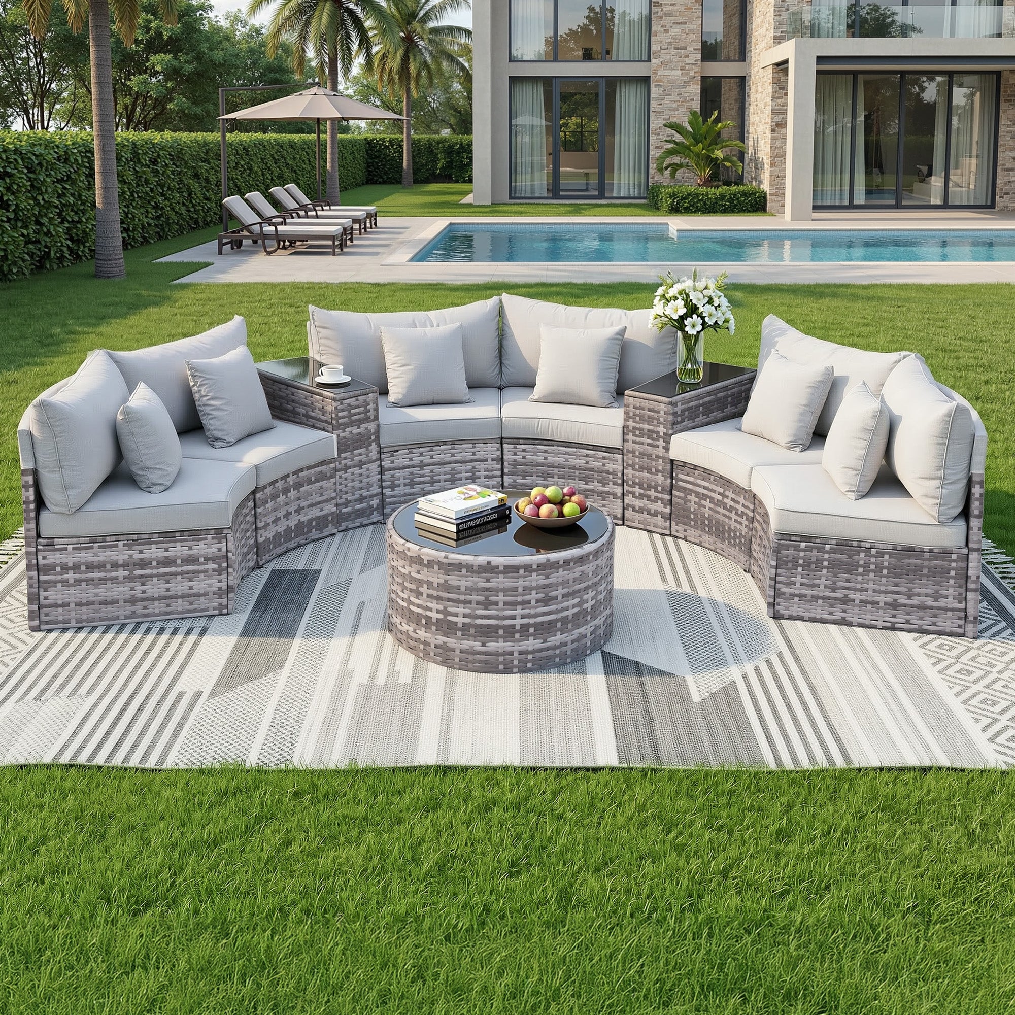 Gardeon 9-Piece 6 Seater Outdoor Rattan Sofa & Dining Set