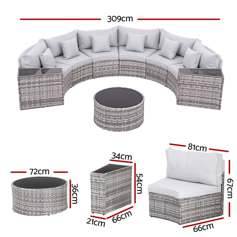 Gardeon 9-Piece 6 Seater Outdoor Rattan Sofa & Dining Set