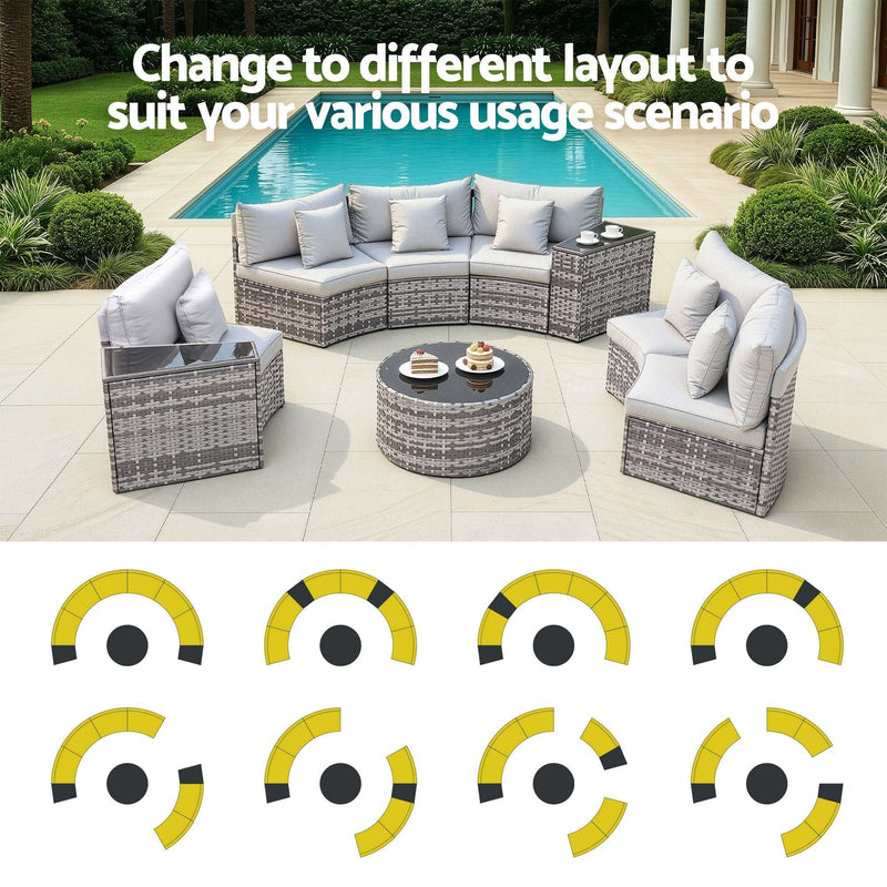 Gardeon 9-Piece 6 Seater Outdoor Rattan Sofa & Dining Set