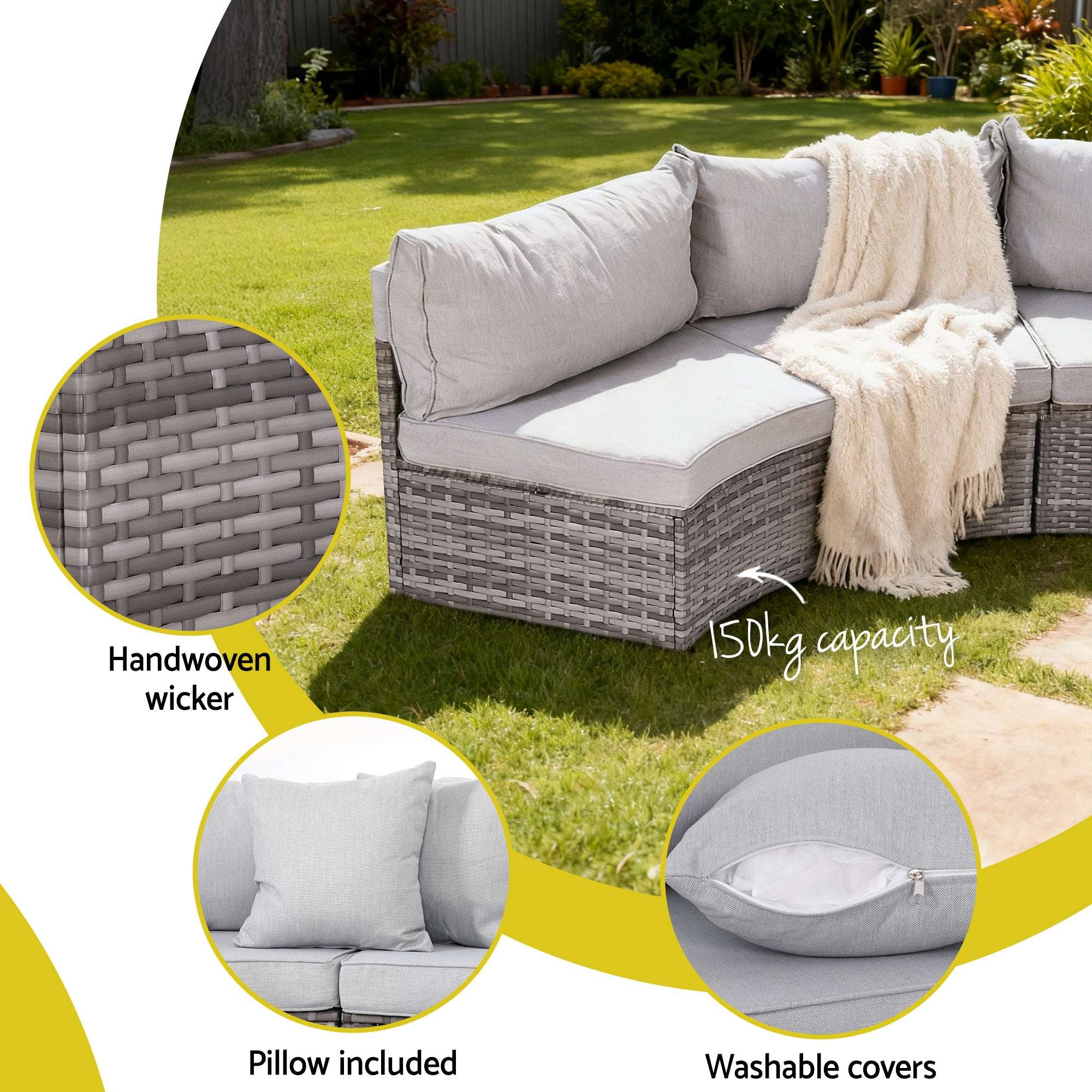 Gardeon 9-Piece 6 Seater Outdoor Rattan Sofa & Dining Set
