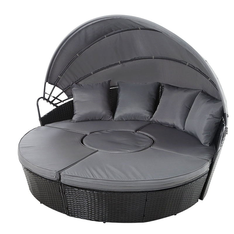 Gardeon Wicker Sun Lounge Day Bed – Black